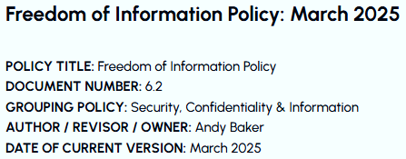 East Durham College's Freedom of Information Policy file data